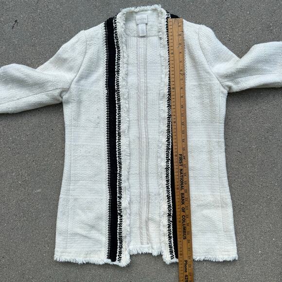 Chico's Textured Novelty Topper Long Sleeve Jacket Ivory Cream Black Size 0 - Picture 8 of 9